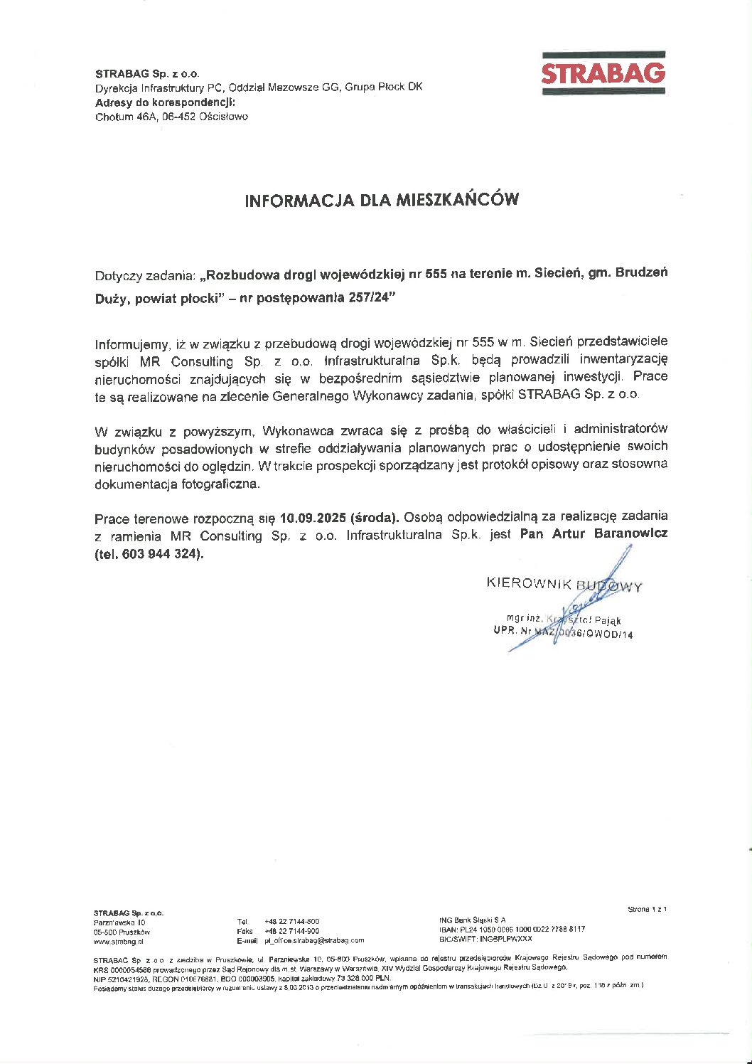 Informacja dla mieszkańców