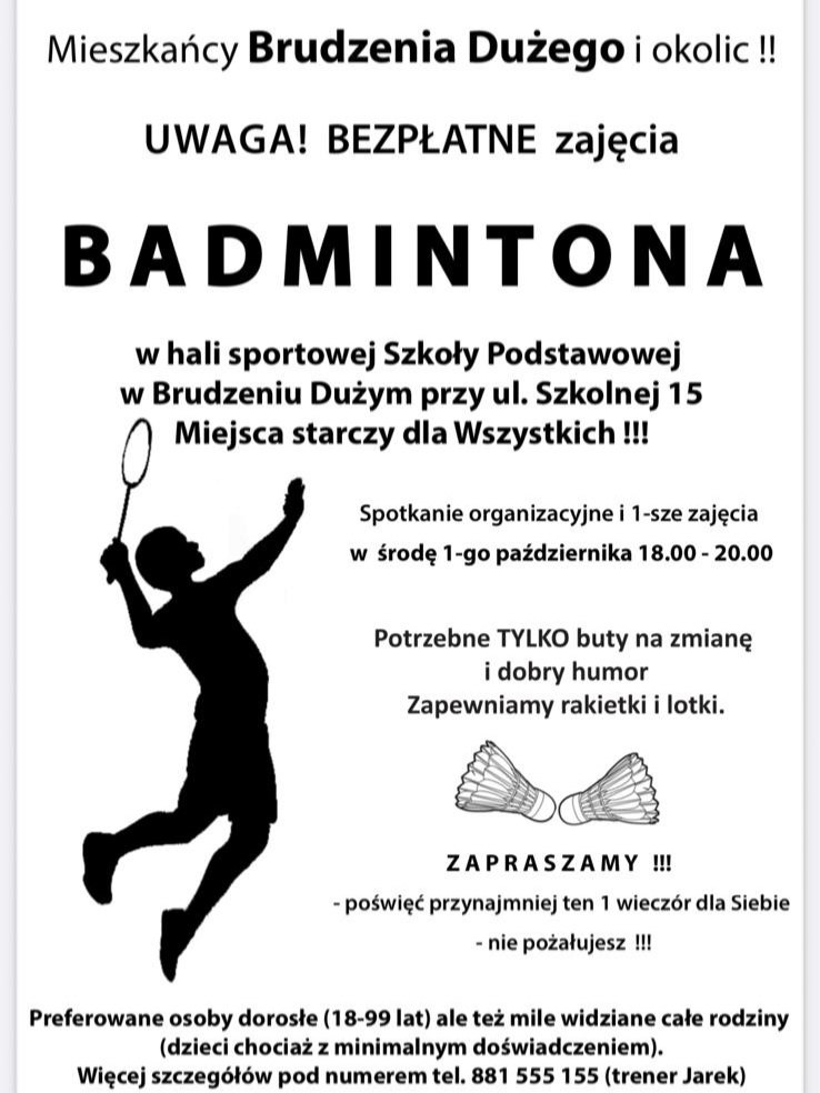 Bezpłatne zajęcia badminotna