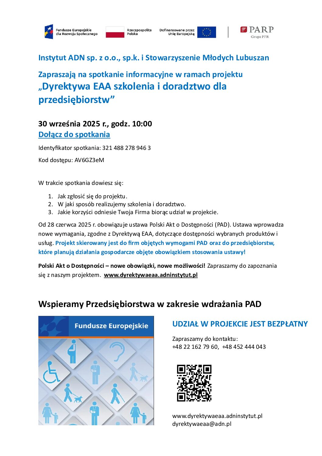 Zapraszają na spotkanie informacyjne w ramach projektu „Dyrektywa EAA szkolenia i doradztwo dla przedsiębiorstw”