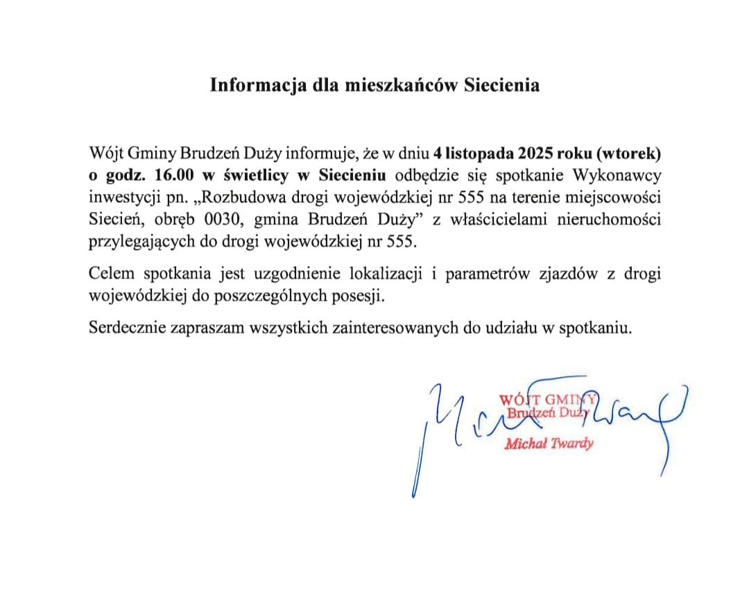 Informacja dla mieszkańców Siecienia