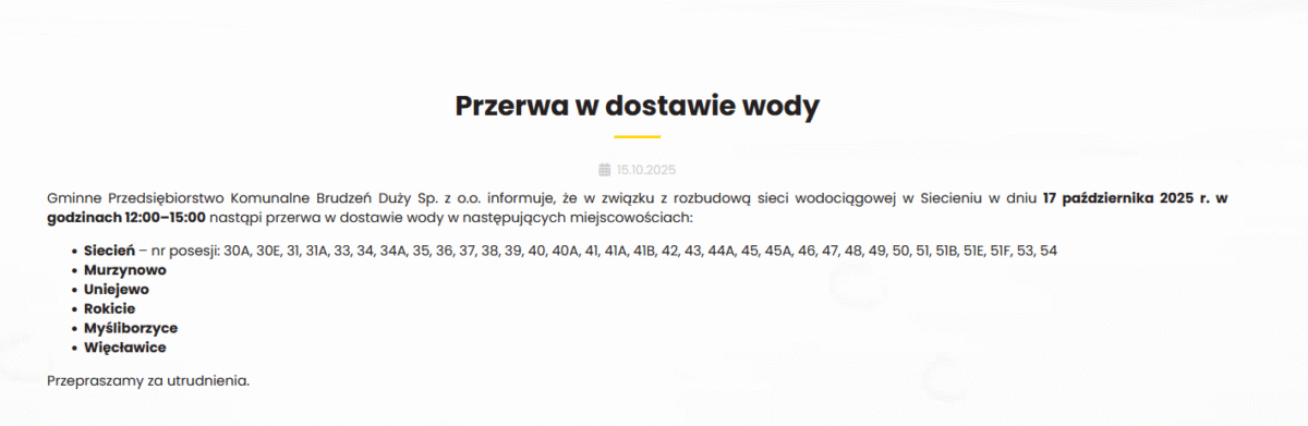 Przerwa w dostawie wody