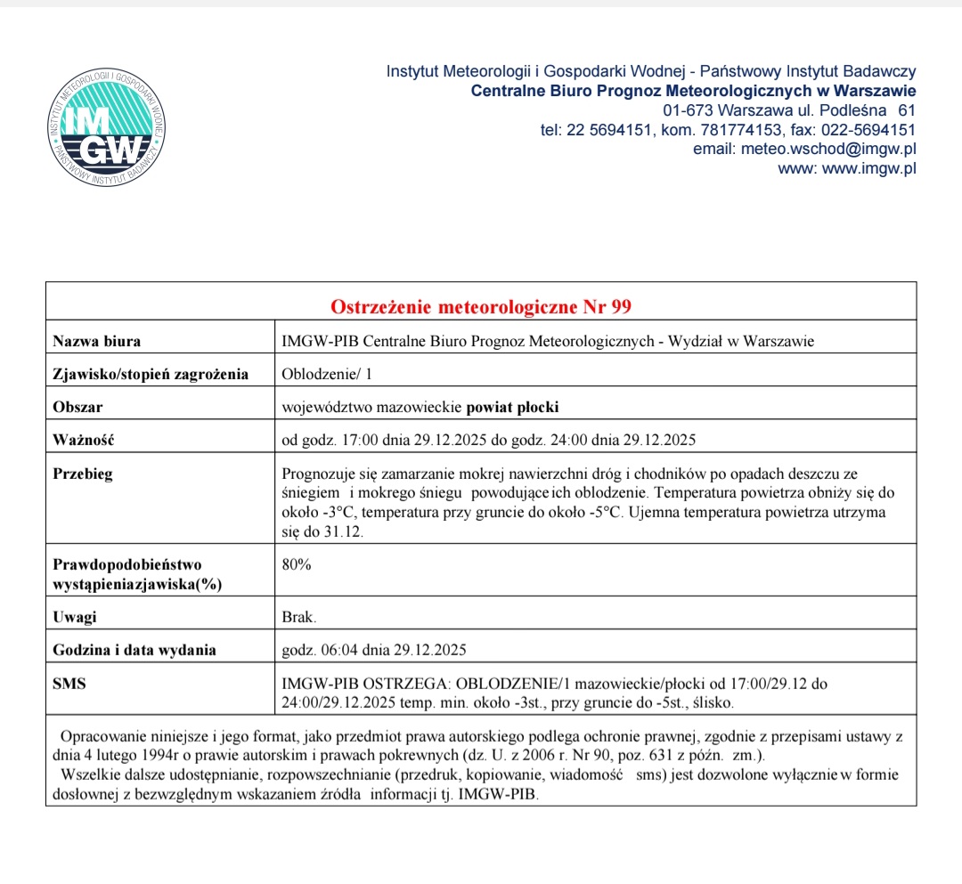 ostrzeżenie meteorologiczne