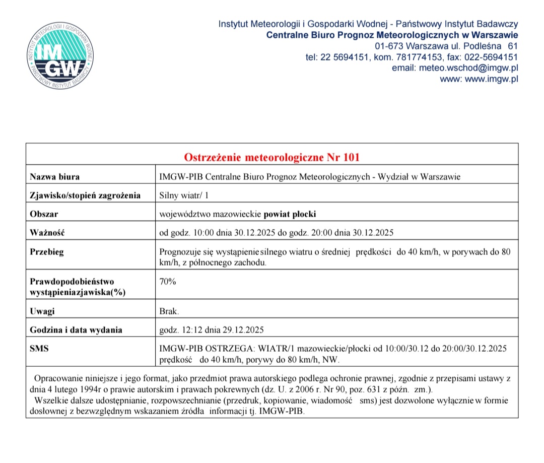 ostrzeżenie meteorologiczne
