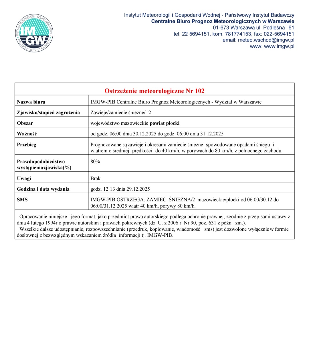 ostrzeżenie meteorologiczne