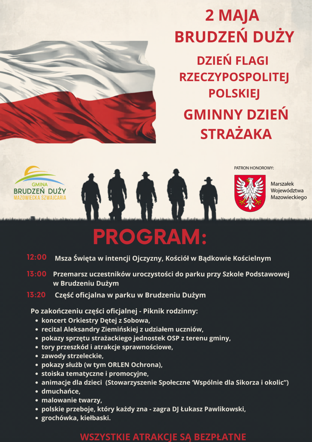 Zapraszamy na wspólne świętowanie: DZIEŃ FLAGI RZECZYPOSPOLITEJ POLSKIEJ oraz GMINNY DZIEŃ STRAŻAKA!