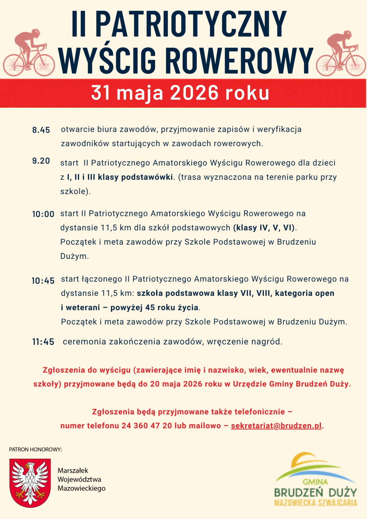 Zapraszamy do udziału w II Patriotycznym Amatorskim Wyścigu Rowerowym.
